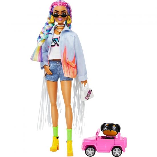 Barbie Extra - Renkli Örgü Saçlı Kot Ceketli Bebek Köpek Figürü İle 3-9 Yaş Arası Kızlar İçin İdeal Bir Hediye Grn29
