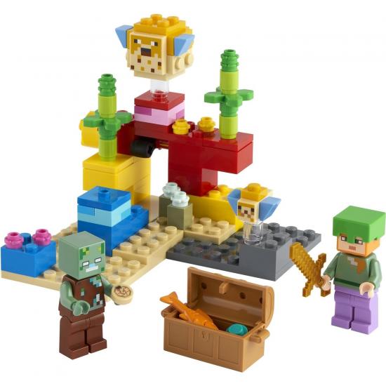 LEGO® Minecraft™ Mercan Kayalığı 21164 - Çocuklar için Alex, Boğuk ve Balığı İçeren fiziksel Minecraft Deniz Oyuncağı Yapım Seti (92 Parça)
