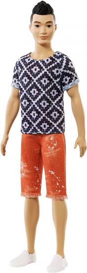 Barbie Yakışıklı Ken Bebekler Siyah-Beyaz Tişörtlü, Turuncu Şortlu  FXL62-DWK44